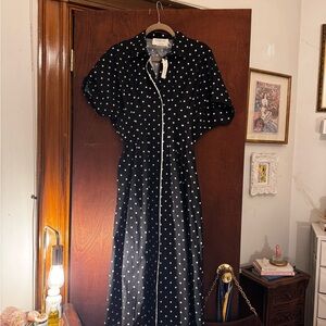 NWT Anthropologie Exquise Black Polka Dot Dress